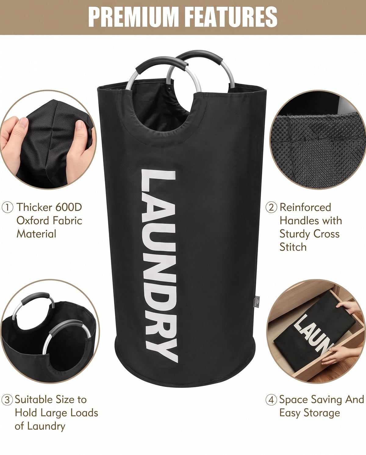 90L Foldable Laundry Hamper – Heavy-Duty Clothes Basket