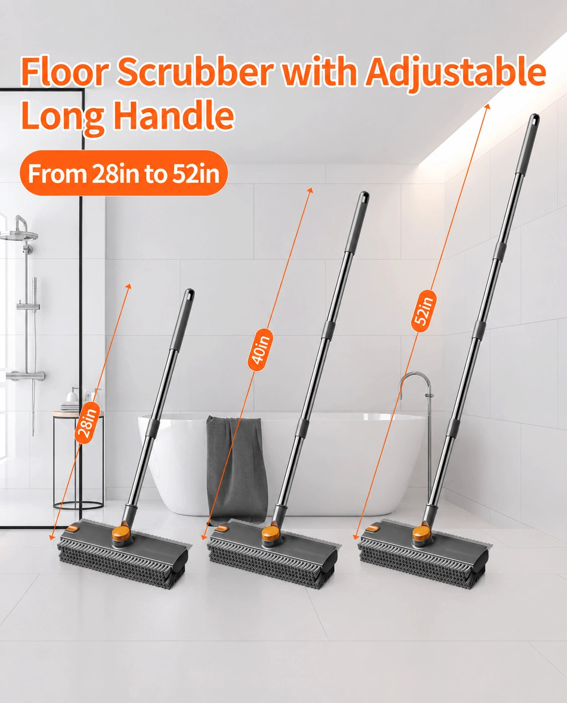 3-in-1 Floor Scrub Brush with Adjustable Long Handle