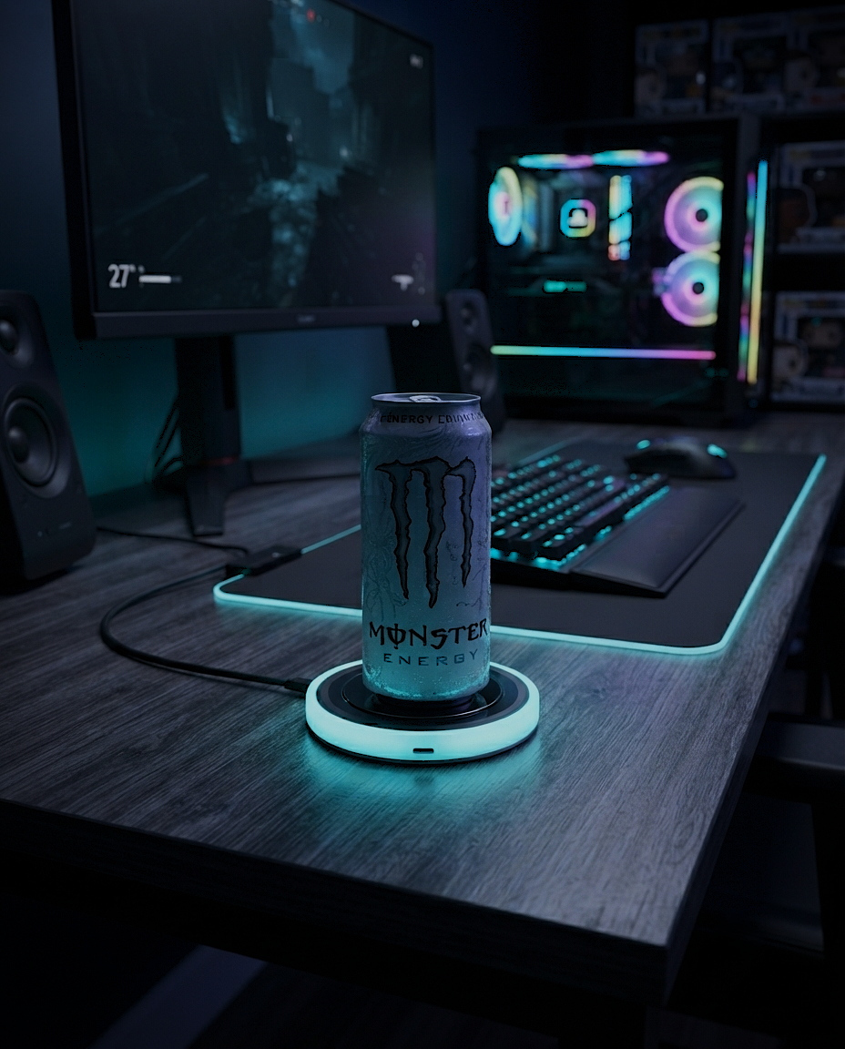 RGB LED Car Cup Holder Coaster with USB & Solar Charging