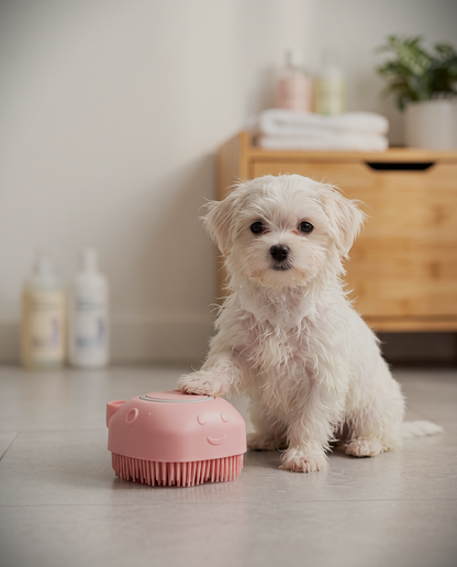 Silicone Pet Bath Brush with Shampoo Dispenser for Dogs & Cats