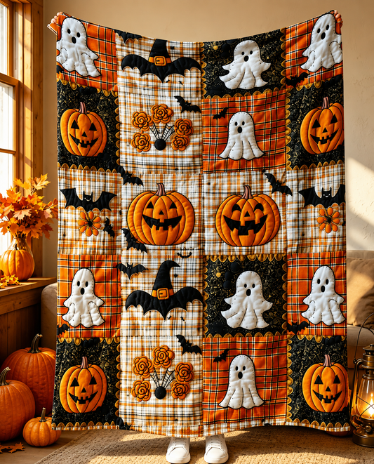 Halloween Pumpkin Ghost Flannel Blanket – Cozy Soft Throw