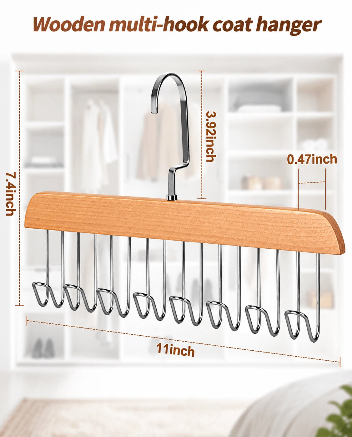 Wooden 8-Hook Closet Organizer Hanger