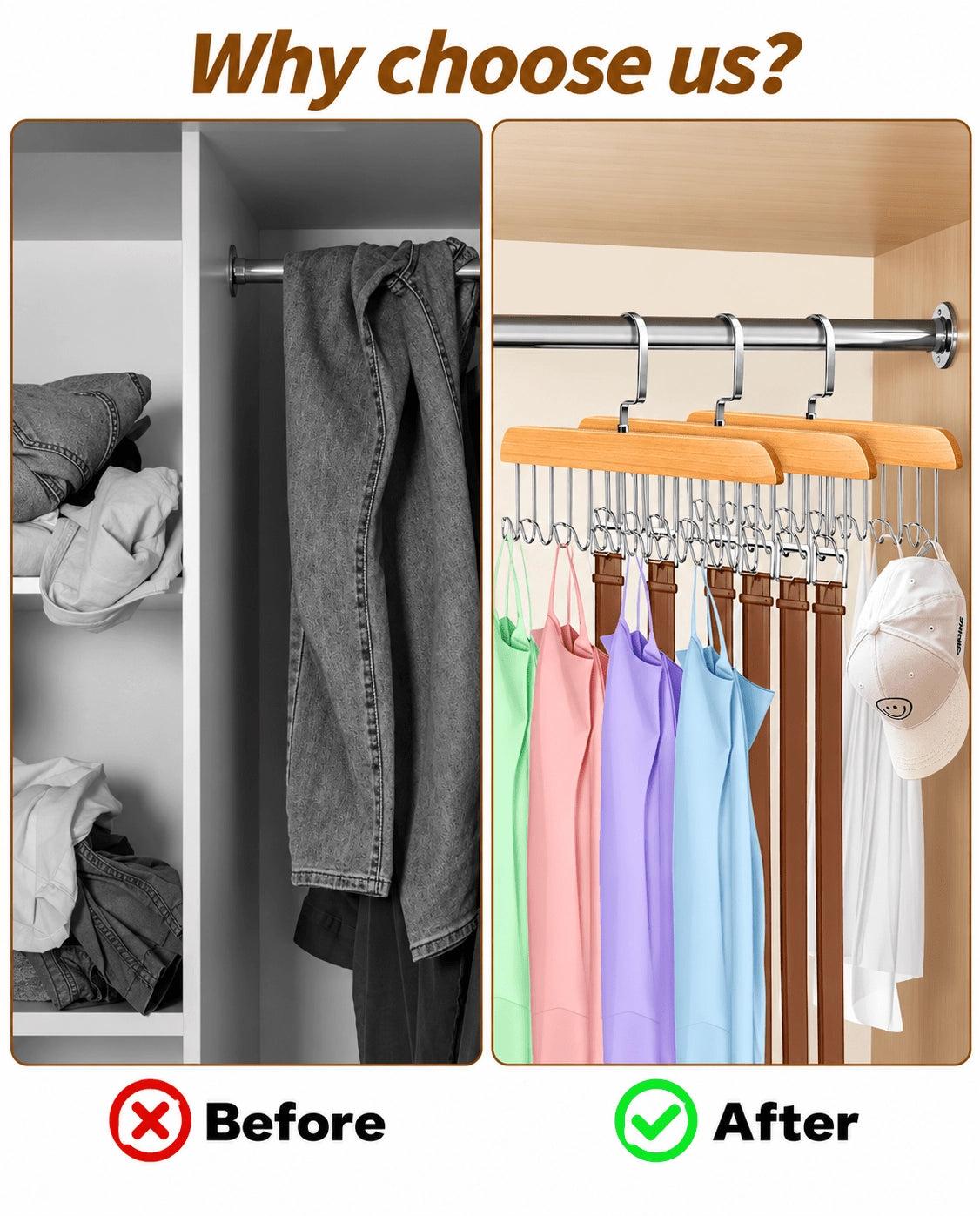 Wooden 8-Hook Closet Organizer Hanger