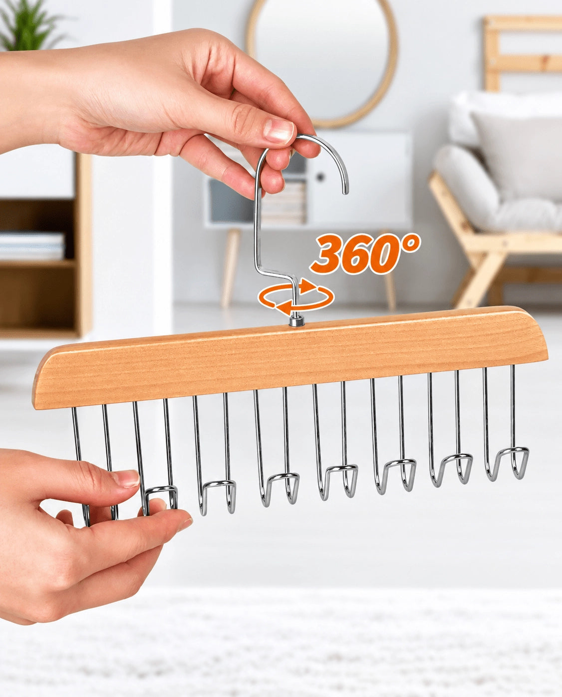 Wooden 8-Hook Closet Organizer Hanger