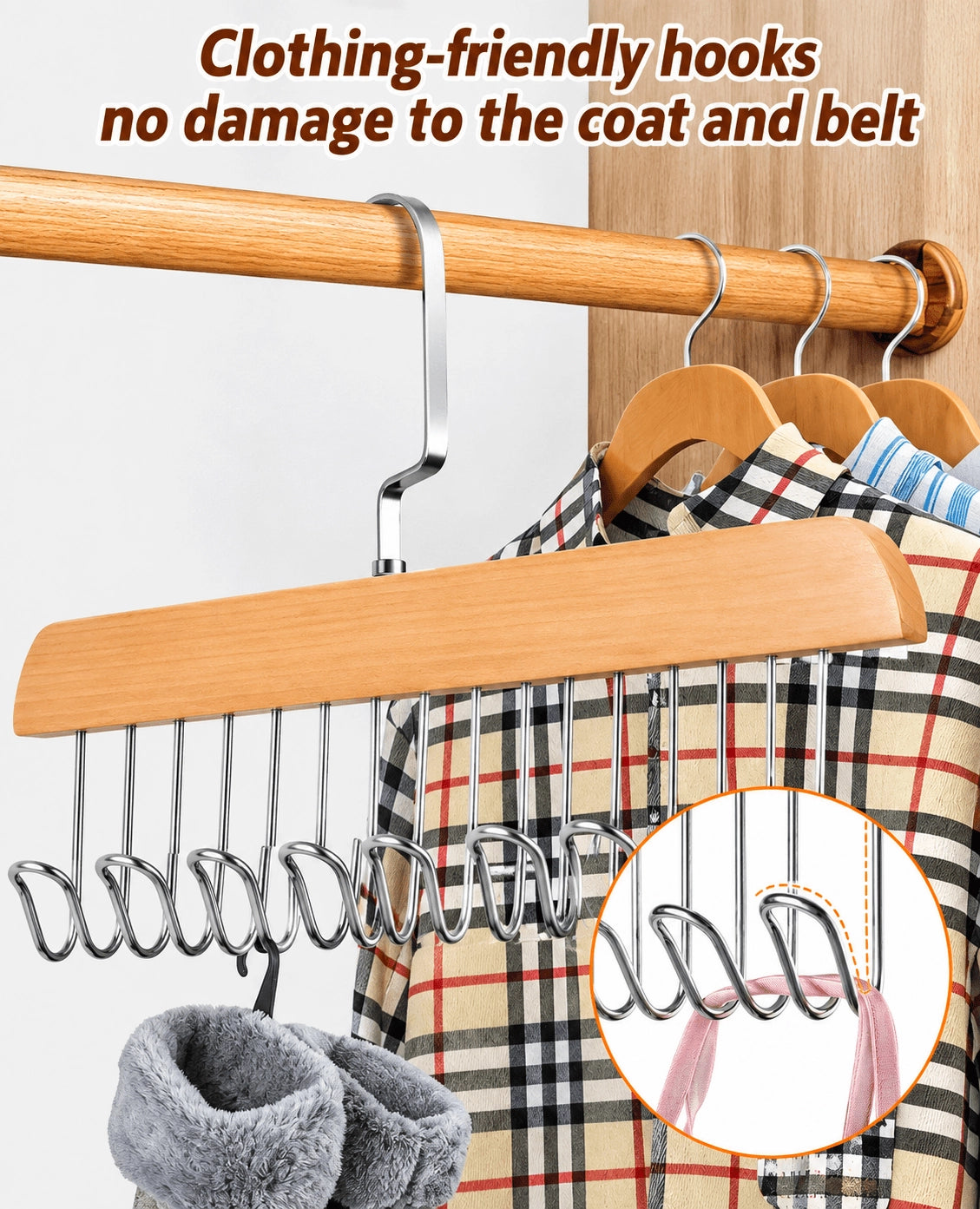 Wooden 8-Hook Closet Organizer Hanger